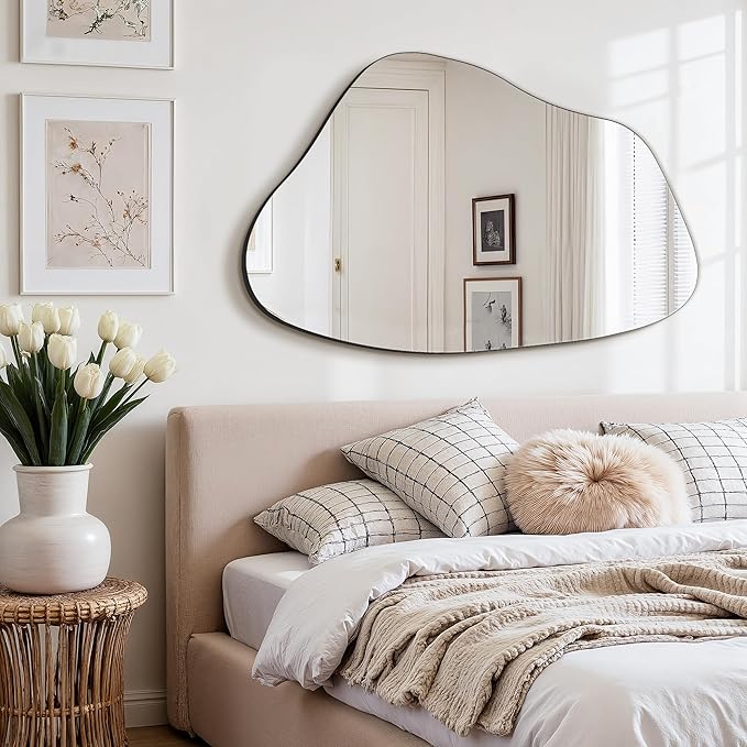 FICTOR Irregular Asymmetrical Wall Mirror, 36" x 24" Modern Decorative Mirror for Entryway, Bathroom, Bedroom, Living Room, Dining Room