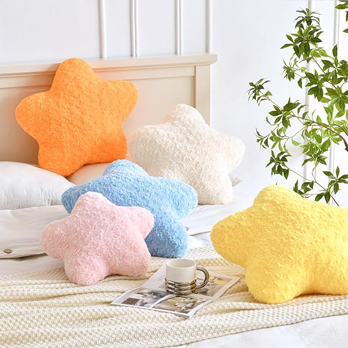 Star Pillow, 19.7" Star Shaped Plush Pillow for Couch Bed Sofa, Cute Decorative Throw Pillows with Soft Faux Fur Room Decor for Bedroom Living Room (Blue)