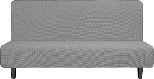 Easy-Going Stretch Futon Slipcover Armless Sofa Cover Furniture Protector Without Armrests Slipcover Soft with Elastic Bottom for Kids, Spandex Jacquard Small Check (futon,Light Gray)