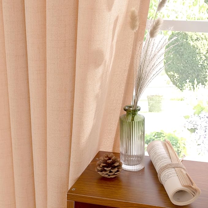 YoungsTex Peach Linen Curtains 45 Inch Length for Living Room Window, Short Light Filtering Drapes with Bronze Grommet Privacy for Kitchen Bedroom Decorative, 52 x 45 Inch, 2 Panels