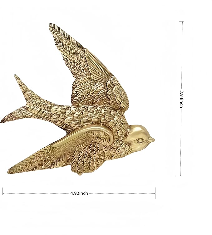 Mrxxjz Vintage Bird Wall Sculptures - 3D Swallow Set of 2 | Antique Brass Finish Ceramic Wall Art Decor, Handcrafted 3D Figurines for Living Room, Bedroom, Entryway as Hanging Ornaments