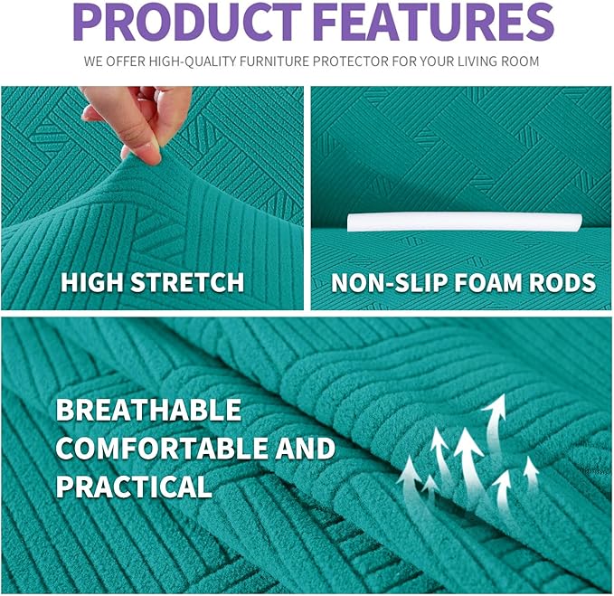 ZNSAYOTX Chair Cover with Arms (30"-47"), New Striped Sofa Chair Covers for Living Room, Dogs Pet Friendly Anti-Slip Chair Protector Spandex Armchair Slipcovers (Chair, Peacock Teal)