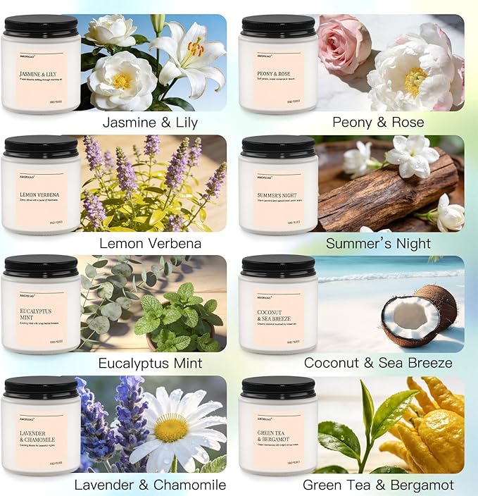 Scented Candles Gift Set, 8 Pack Soy Wax Candles for Home, Spring Summer Floral Fresh Aromatherapy Scents, Gifts for Women, Birthday