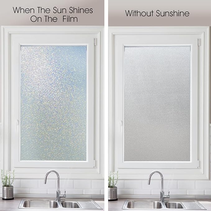 KESPEN Frosted Window Privacy Film Heat Control UV Sun Blocking Glass Stickers Static Cling Non Adhesive Door Coverings Decals for Bathroom Home Office, Sparkling, 23.6 Inch X 13.1 Feet