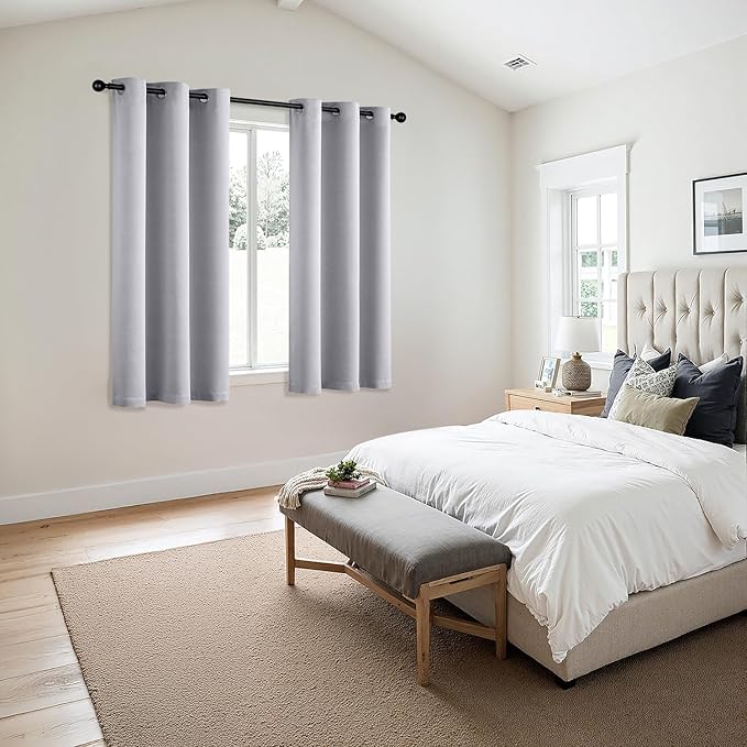 MIULEE Greyish White Blackout Curtains for Bedroom Living Room 63 Inches Long 2 Panels, Thermal Insulated Room Darkening Drapes Grommet Noise Reducing Light Blocking Window Treatments 40x63 Inch