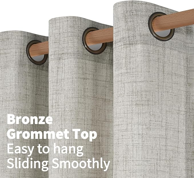 YoungsTex Dark Grey Linen Curtains 72 Inch Length for Bedroom, Linen Textured Semi Sheer Drapes with Bronze Grommet Light Filtering for Living Room Dining, 2 Panels, 42 X 72 Inch