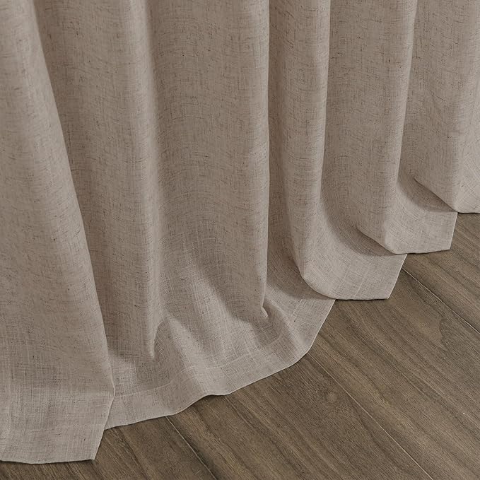 Ecru Linen 144 Inch Curtains for Living Room Light Filtering Semi Sheer Curtain Back Tab Rustic Farmhouse Decor Burlap Elegant Soft Drapes Floor to Ceiling High Window for Bedroom 52x144, 2 Panels
