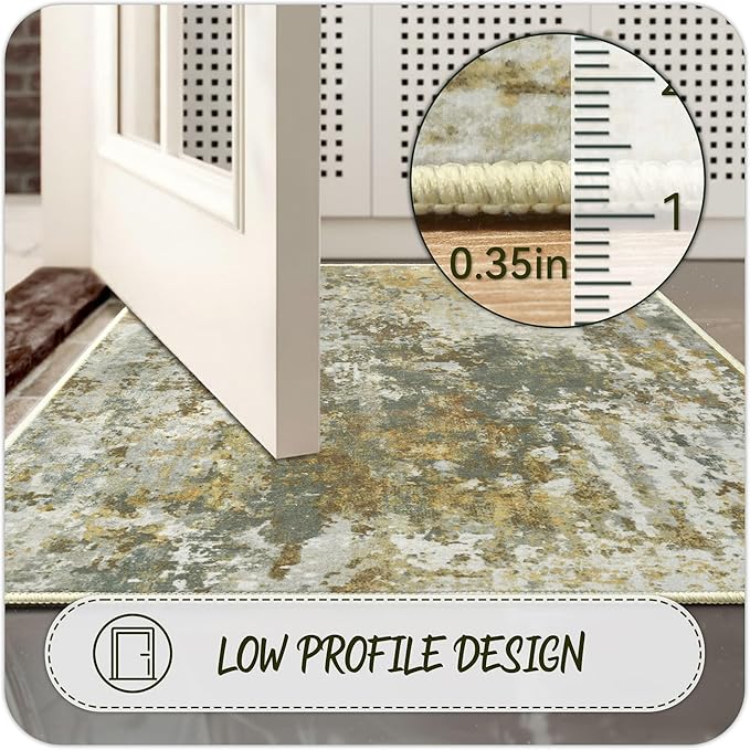 Entryway Rug 2x3 Green Door Mat Indoor Entrance 24x36, Washable Small Throw Rugs for Kitchen Floor, Entry, Front Door, Bedside, Non-Slip Low Pile Stain & Fade Resistant, Abstract Sage Green