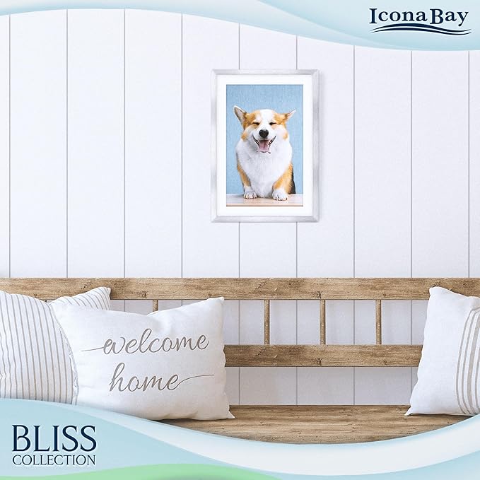 Icona Bay - 11x17 Silver Picture Frame with Removable Mat to 9x14 Photo - Modern Style Engineered Wood Poster Frame - Wall Mount Only - Bliss Collection