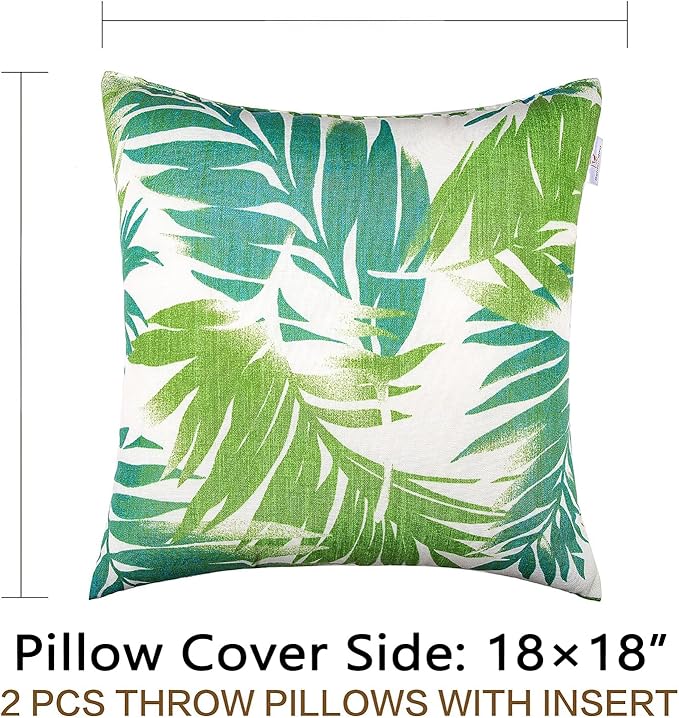 JMGBird Outdoor Pillows Set of 2 with Inserts - 18x18 Waterproof Throw Pillows for Patio Furniture, White Blue Palm Leaf Decorative Cushions