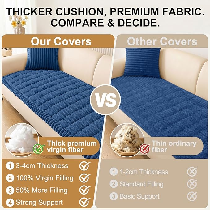 Smiry Couch Cover for Dogs Washable, Non Slip Fuzzy Pet Couch Covers for 3 Cushion Sofa Pet Friendly, Thick Soft Sofa Slipcovers Cushion Protector (Navy Blue, 27.6" x 59")