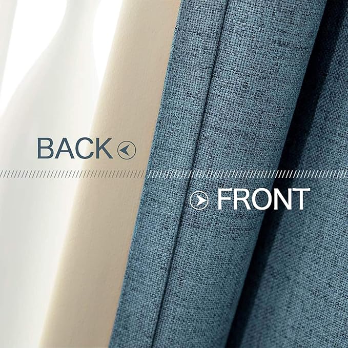 MIULEE Linen Texture Curtains for Bedroom Solid 100% Blackout Thermal Insulated Dusty Blue Curtains Grommet Room Darkening Drapes Luxury Decor for Living Room Nursery 52x96 Inch (2 Panels)