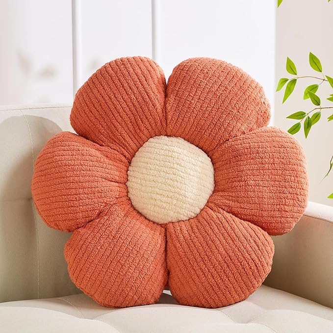 XIAIJIA Flower Pillow Shaped Cushion Decorative Daisy Pillow for Bed Cute Throw Pillow Flower Floor Pillow Soft Seat Cushion Orange 19.6"