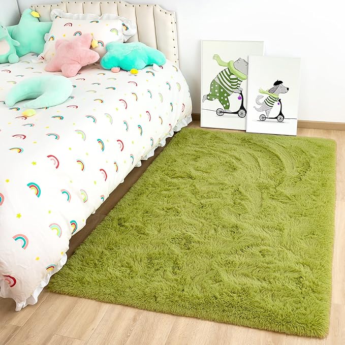 Noahas Door Mat Indoor Entrance,2x3 Shaggy Small Green Area Rugs for Entryway,Non-Slip Fluffy Entry Bedroom Rug,Soft Plush Bedside Throw Kids Carpet