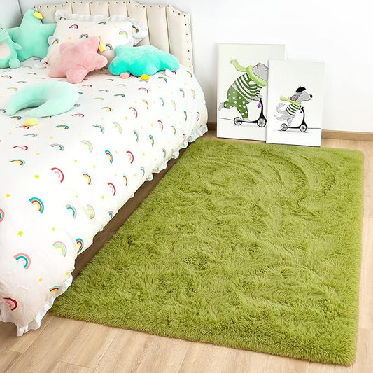 Noahas Door Mat Indoor Entrance,2x3 Shaggy Small Green Area Rugs for Entryway,Non-Slip Fluffy Entry Bedroom Rug,Soft Plush Bedside Throw Kids Carpet
