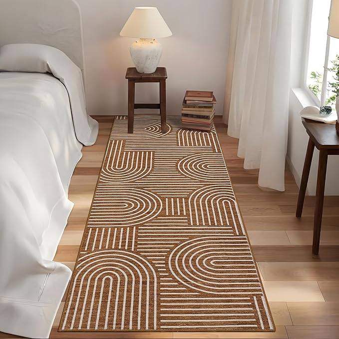 ROYHOME Modern Rug 2x6 Runners for Hallways, Abstract Kitchen Runner Rugs Non Slip Bath Runner, Rainbow Washable Runners Rug for Bedroom, Soft Long Rugs for Entryway Bathroom Laundry Dorm, Copper