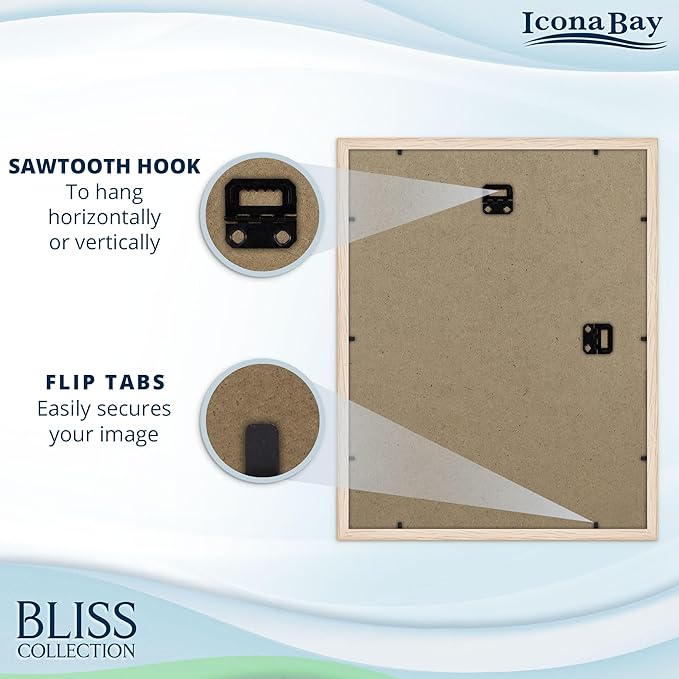 Icona Bay - 11x14 Light Oak Picture Frame with Removable Mat for 8x10 Photo - Modern Style Engineered Wood Frame - Wall Mount Only - Bliss Collection
