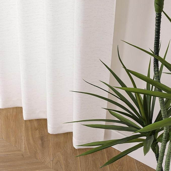 Chyhomenyc Natural Curtains 90 Inch Length 2 Panels Set, Faux Linen Textured Semi Light Filtering Soft Airy Farmhouse Window Curtain Drapes for Living Room Bedroom, 50Wx90L