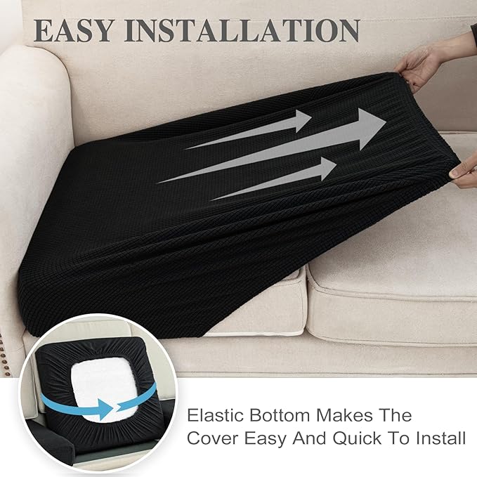 LA MEACK Couch Cushion Cover Seat Cushion Cover Stretch Armchair Cover Separate Sectional Sofa Slipcovers Furniture Protector(1 Piece for Seat or Sofa Backrest, Black)