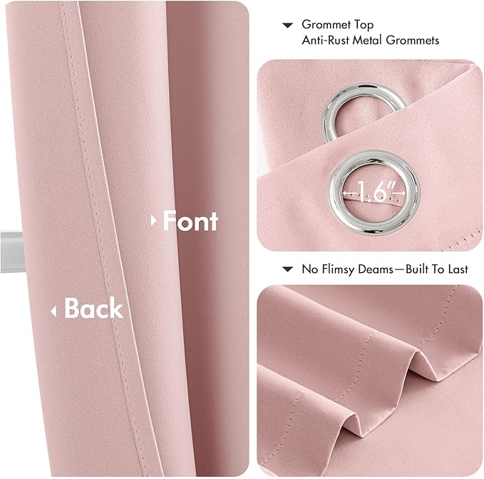 MIULEE Baby Pink Blackout Curtains for Bedroom Living Room 54 Inches Long 2 Panels, Thermal Insulated Room Darkening Drapes Grommet Noise Reducing Light Blocking Window Treatments 40x54 Inch