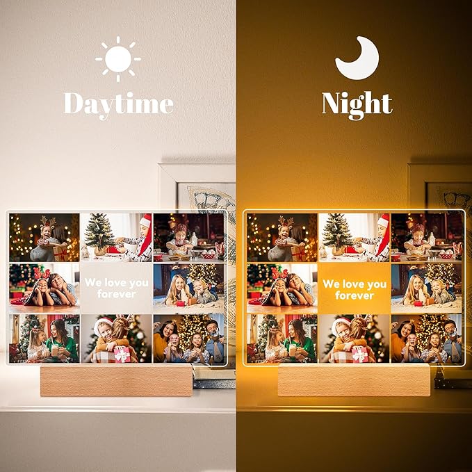 Custom Picture Frames with Photos, Personalized Photo Picture Frame, Customized Photo Frame with Night Light, Personalized Christmas Photo Gifts for Women, Men, Mom, Dad, Kids, Baby, Family, Friends