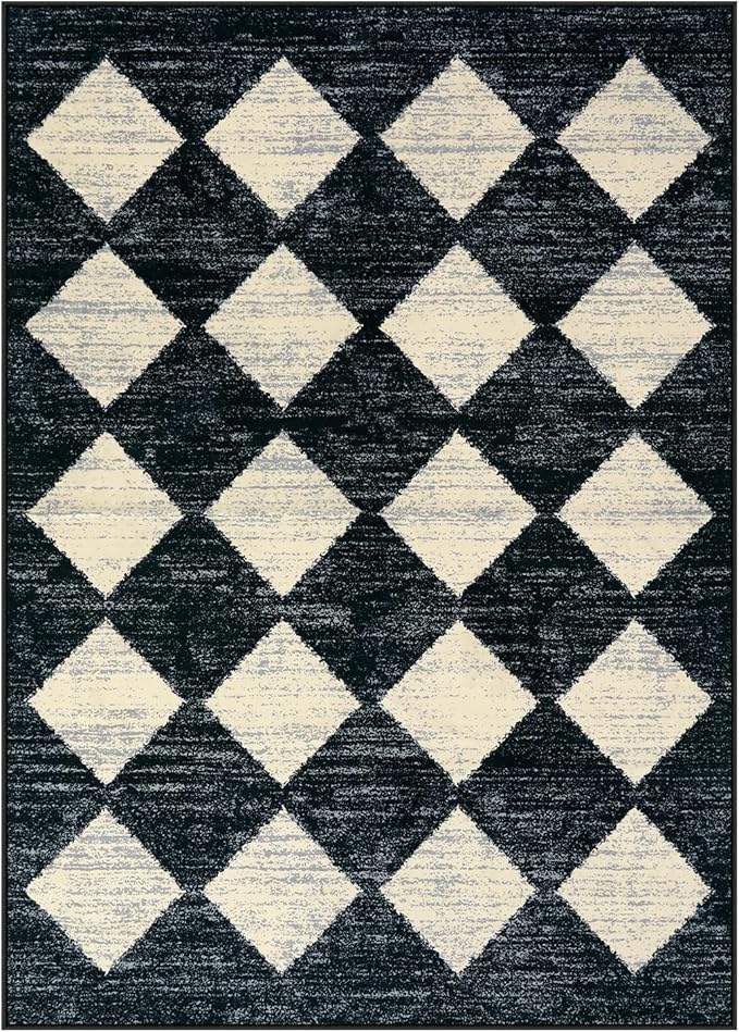 Lahome Moroccan Trellis Area Rug - 5x7 Black Washable Large Rugs for Bedroom Living Room Mat, Checkered Soft Non Slip Stain Resistance Indoor Accent Carpet for Dining Room Coffee Table