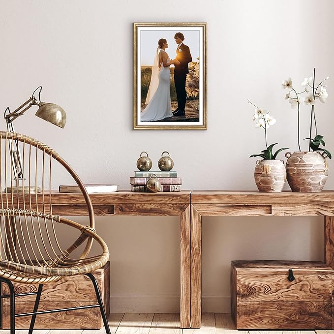 Americanflat Vintage Frames - 12x18 Poster Frame with Beaded Accents and Polished Plexiglass - Use as 11x17 Frame or Display 12x18 Photos Without Mat - Heirloom Collection - Wall Display - Gold