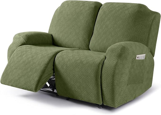 VANSOFY Loveseat Recliner Covers, 2-Pieces Stretch Reclining Couch Cover with Pockets Recliner Sofa Slipcovers 2 Seate Soft Washable Furniture Protector for Dogs Cats(Army Green)