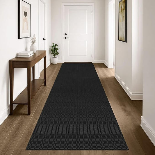 KOZYFLY Washable Runner Rug 3x10 ft Hallway Kitchen Runner Rugs with Rubber Backing Bobo Entryway Runner Indoor, Long Carpet Runners for Hall Kitchen Entryway, Black/Grey