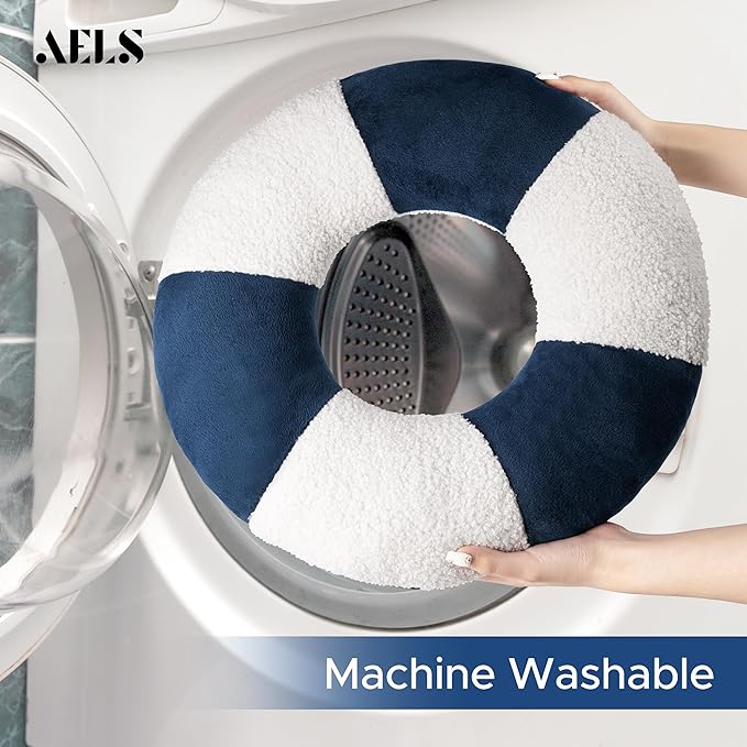 AELS 3D Anchor & Lifebuoy Nautical Throw Pillows, 19.6"& 15.7" Set of 2, Coastal Decor for Beach Enthusiasts Beach House, Ideal for Sofa Couch Living Room Bedroom and Nursery, Navy Blue and White