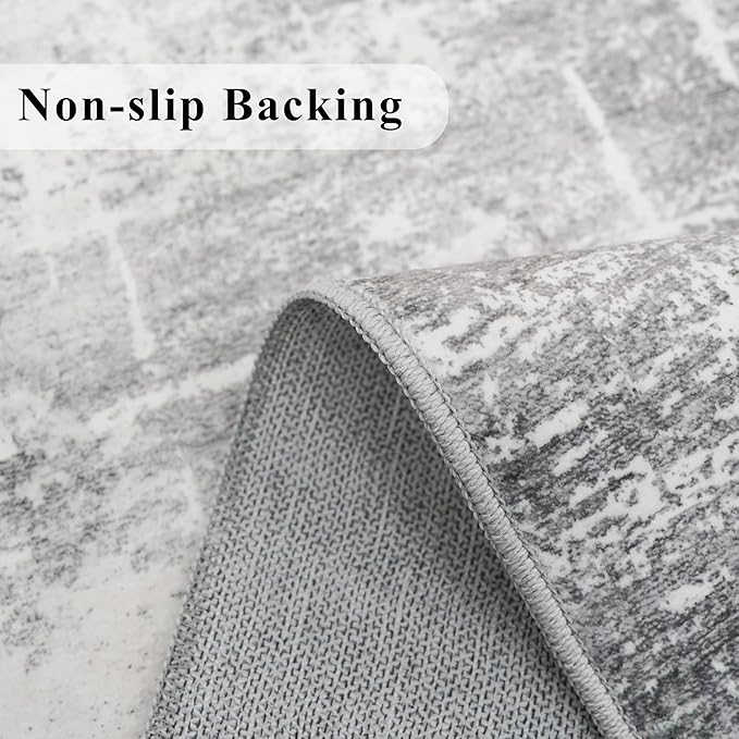 HY HAOYUNLAI Abstract 2x8 Runner: Washable Non-Slip 8ft Hallway Carpet Stain-Resistant Laundry Room Kitchen Area Rug Throw Entryway Foyer Mat Soft Living Room Bedroom Beside Runner Rug(2x8,Light/Grey)