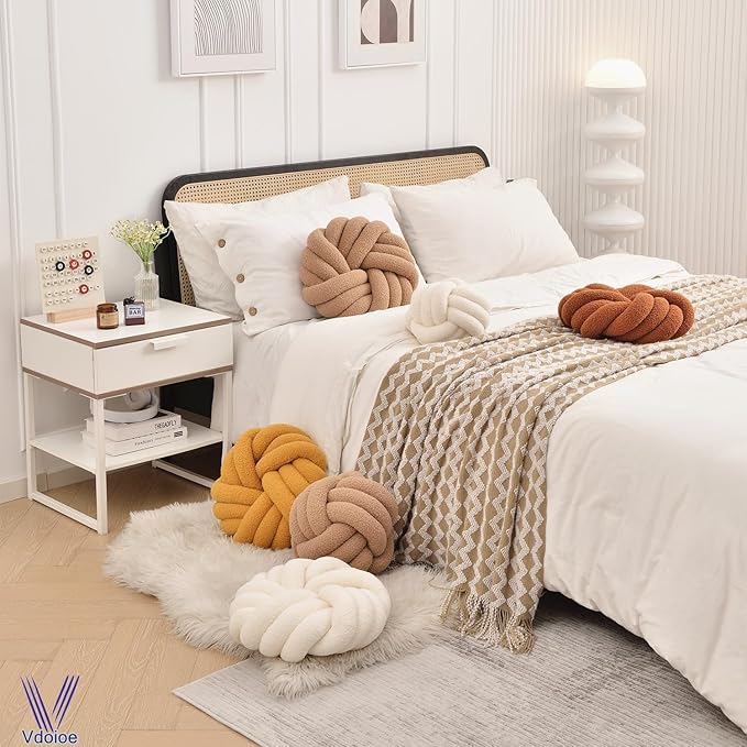 Brown Knot Pillow 13.7'' Round Throw Pillow Soft Plush Knot Ball Pillow Handmade Knotted Pillow Modern Home Decorative Knotted Pillow Cushion for Bed Bedroom, Sofa, Couch