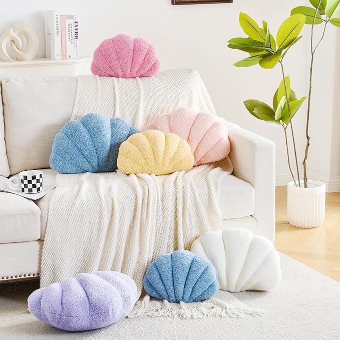 CANGHI Shell Pillow Seashell Decorative Pillow Blue Beachy Coastal Shell Shaped Throw Pillows 18x13 Inch Soft Ocean Beach Sea Shell Plush Pillows Cushion for Bed Couch Living Sofa Room Decor