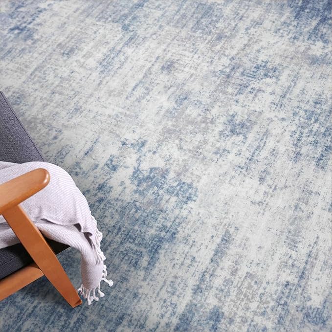 IOHOUZE Abstract Runner Rug 3x18 Ft Washable Runners for Hallways, Non Slip Kitchen Runner Printed Faux Wool Entryway Runner Indoor, Modern Abstract Floor Carpet for Hall Stair, Light Blue Grey