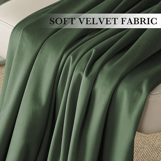 RYB HOME Elegant Green Velvet Curtains 96 inches Long, Light Blocking, Thermal Insulated, Stylish Velvet Drapes with Hook Belt for Cozy Home Aesthetics, 62" W x L96 L, 2 Panels Set