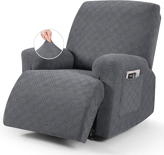 VANSOFY Recliner Chair Cover, 3-Pieces Stretch Recliner Covers for Recliner Chair Soft Reclining Chair Slipcover Furniture Protector for Dogs Cats(Dark Gray)