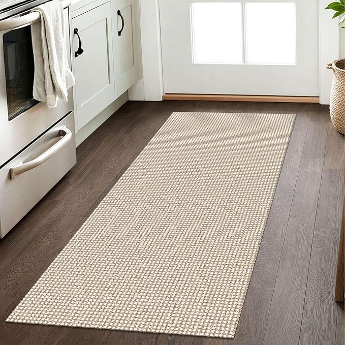 IOHOUZE Washable Runner Rug 2x5 Non Slip Runners for Hallways Entryway Runner Indoor, Kitchen Throw Rug Woven Cotton Floor Carpet for Hall Entrance Bedroom, Beige/Khaki
