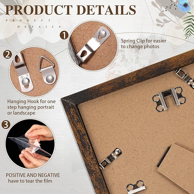 Namalu 20 Pcs Gallery Wall Frames Set Rustic Picture Frames Collage Assorted Photo Wall Decor Pack for Hanging or Tabletop Display Multi Sizes with 8 x 10, 5 x 7, 4 x 6 (Brown)
