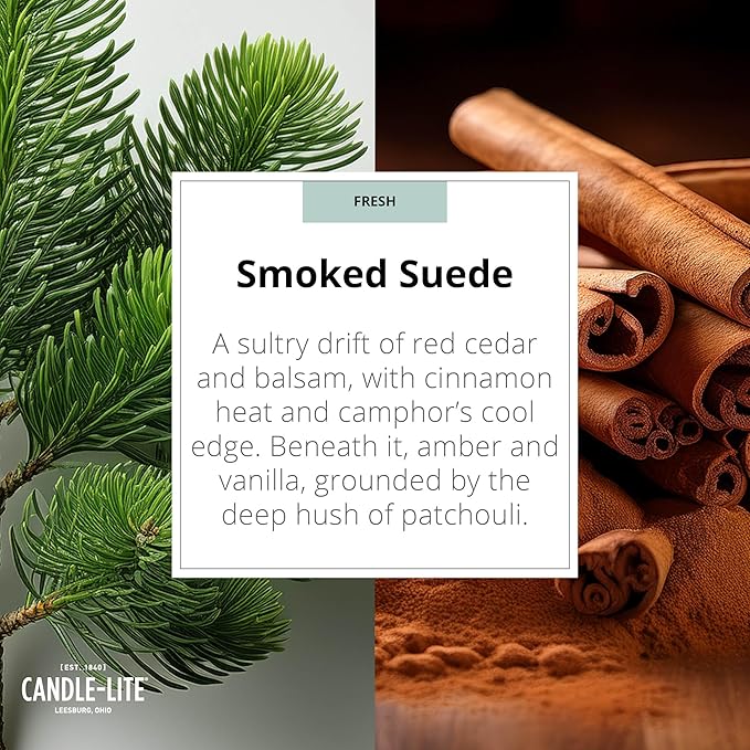 Candle-lite Rugged & Refined Scented Candle for Men, Smoked Suede, 9 oz Tin, Poured in The USA, Masculine Fragrance, 1-Wick, 58 Hours of Burn Time, Ideal Gift for Man in Your Life & Father's Day