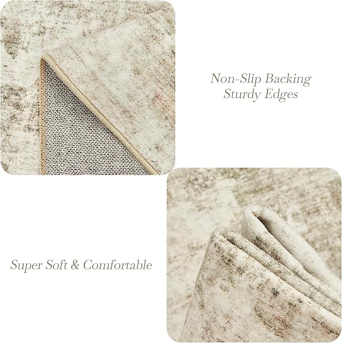 Soalmost 10x14 Area Rugs for Living Room, Non Slip Machine Washable Vintage Carpets, Low Pile Lightweight Large Rug for Bedroom, Dining Room, Home Office Beige Gray
