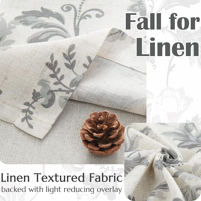jinchan Linen Valance Curtain Farmhouse Window Decor Gray Floral Print for Kitchen Living Room Double Layer Blackout Valance 18 Inches Rustic Window Treatment 1 Panel Rod Pocket Grey on Beige