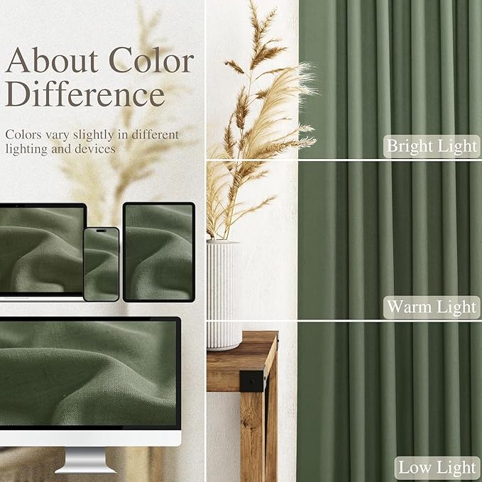 Nanspring Olive Green Linen Curtains 30 Inch Length Short Kitchen, Semi Sheer Light Filtering Panels Back Tab and Rod Pocket Cafe Drapes for Half Window 26 x 30 Inch,2 Panels