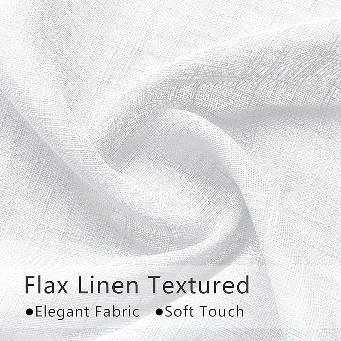 XTMYI White Kitchen Curtains 24 Inch Length Set of 2 Panels Cafe Curtain Tiers Linen Textured Semi Sheer Boho Farmhouse Short Curtains for Small Bathroom Basement Window RV Camper