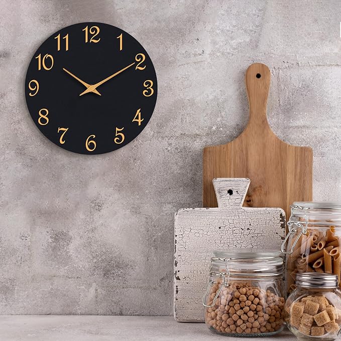 Wall Clock, 10 Inch Modern Wall Clocks Battery Operated, Silent Non Ticking Clock Decorative for Kitchen, Living Room, Bathroom, Office, Bedroom(Black Gold)