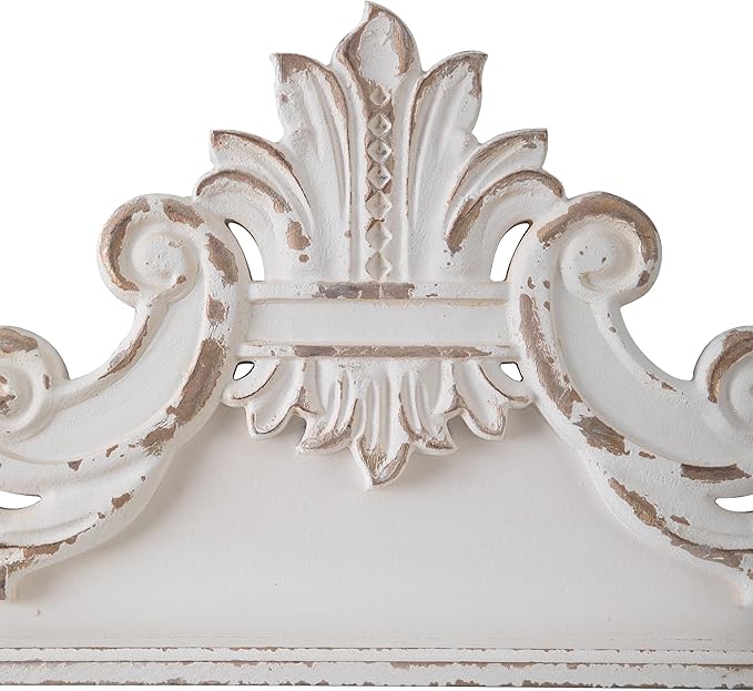 SOFE 39 inch Floral Carved Wall Sculptures French Country Wall Decor, Gorgeous Shabby Chic White Wood Wall Art, Arabesque Over The Door Decor for Farmhouse Living Room Bedroom Entryway Kitchen