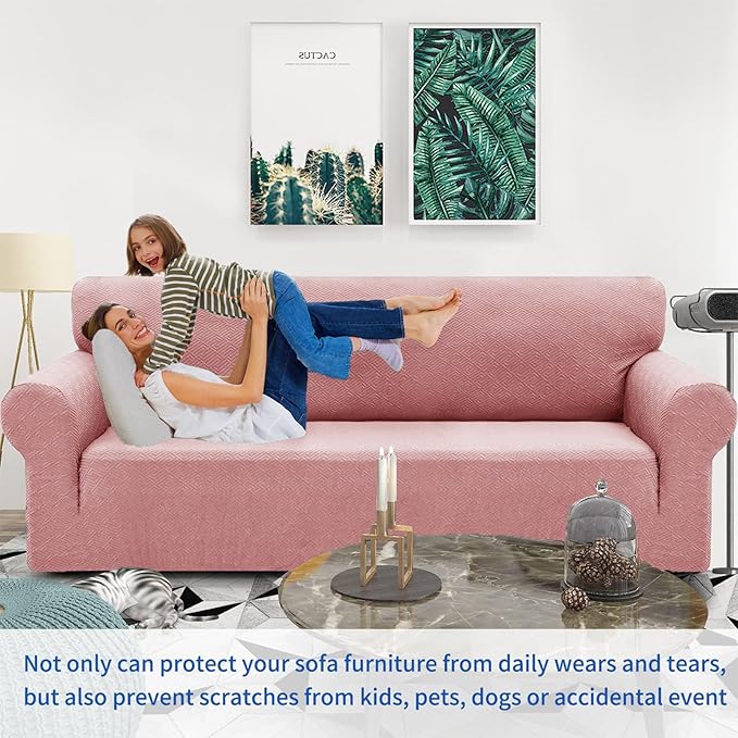 ZNSAYOTX 1 Piece Jacquard Couch Covers for 3 Cushion Couch High Stretch Sofa Cover for Pets Dogs Anti Slip Extra Large Sofa Slipcovers Furniture Protector (X-Large,New Pattern Rose)