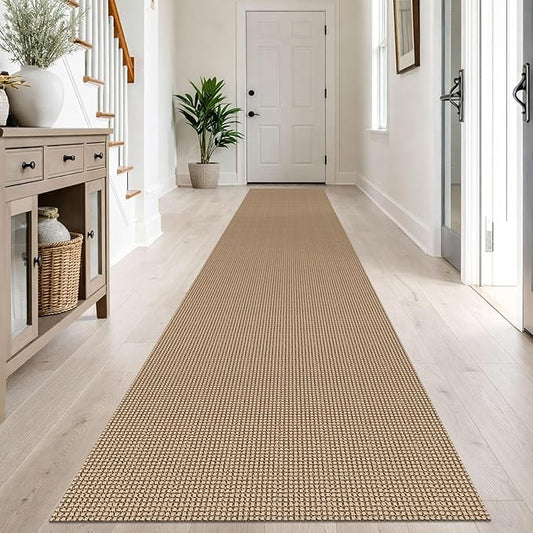 IOHOUZE Washable Exrea Long Hallway Runner Rug 2.6x14 Rubber Backed Kitchen Runner Entryway Runner Indoor, Woven Rugs Floor Carpet for Kitchen Hall Entryway Stair, Orange/Tan/Brown