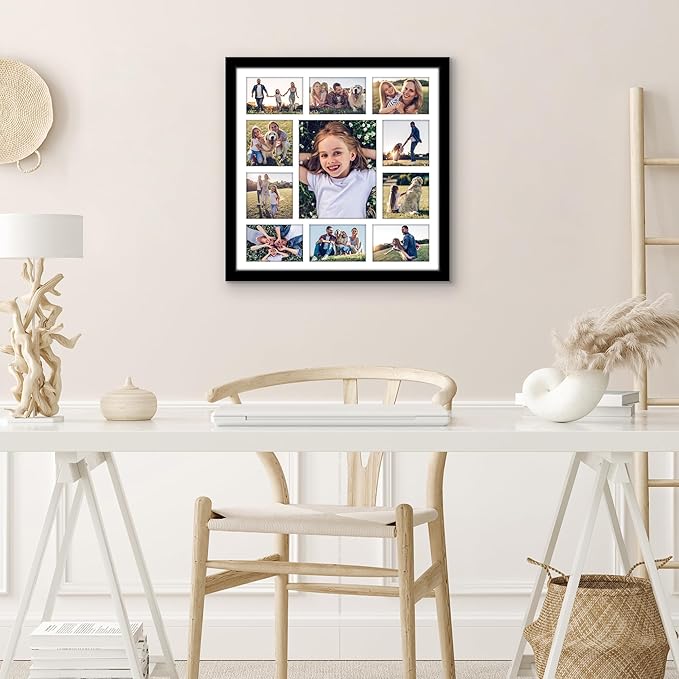 Americanflat 20x20 Collage Picture Frame with Polished Plexiglass - Multi Picture Frames Fit One 8x10, Four 5x5 and Six 4x6 Photos or Use as One 20x20 Frame - Signature Collection - Black