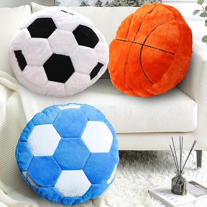 Plush Basketball Pillow 2 Pack, Soft Fluffy Round Basketball Shaped Throw Pillows for Kids Room, Sofa & Bed Decor, Seat Cushion Alternative for Gaming & Sports Room 15.7 Inch