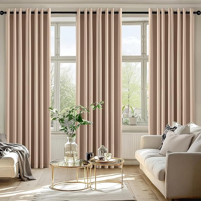 MIULEE Beige Blackout Curtains for Bedroom Living Room 84 Inches Long 2 Panels, Thermal Insulated Room Darkening Drapes Grommet Noise Reducing Light Blocking Window Treatments 50x84 Inch